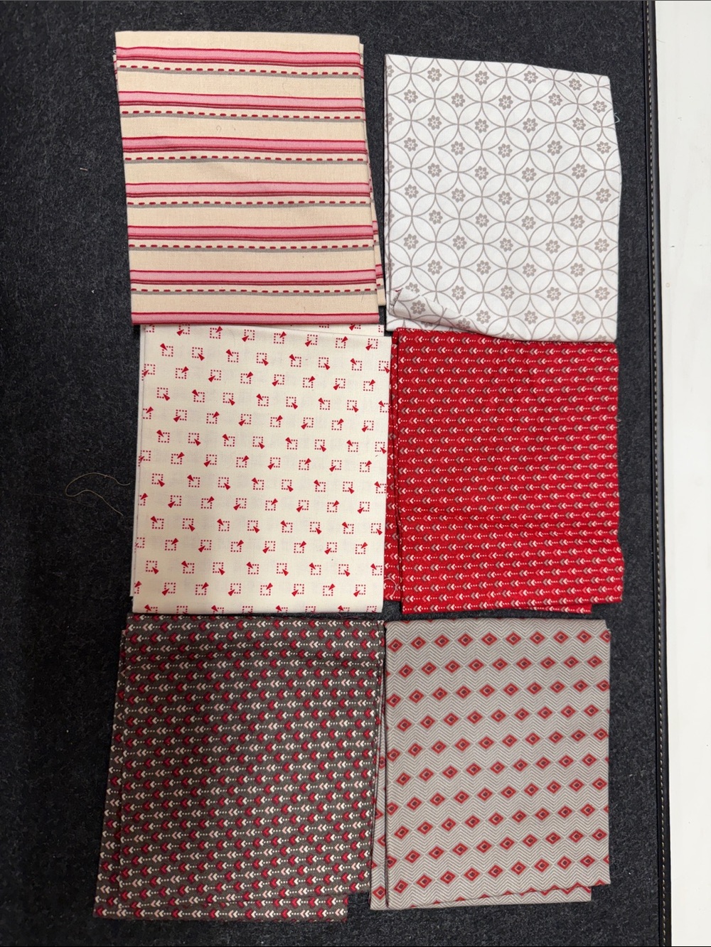 Quilting Fabric Fat Quarters Bundle set of 6 grey red white pink
